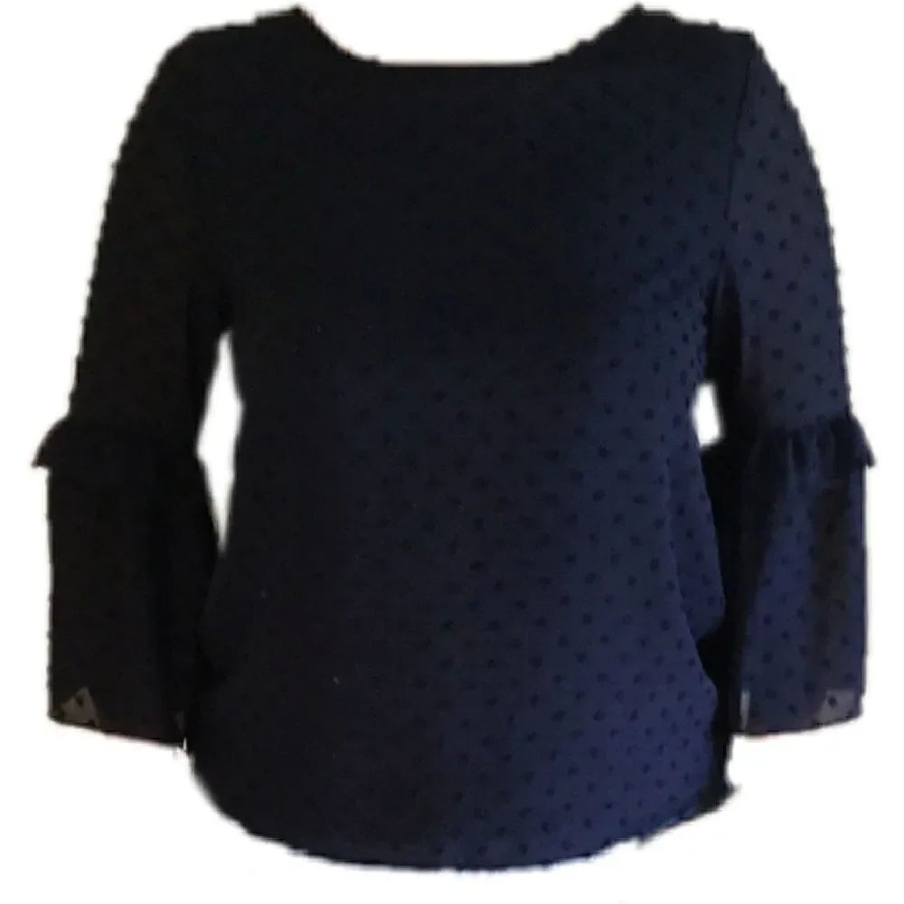 Bell sleeve navy textured blouse